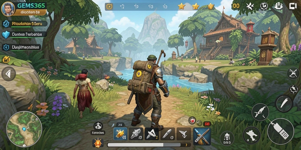 Tampilan grafik yang menakjubkan dari gameplay GEMS365 di dunia terbuka.