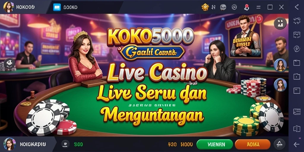 Screenshot gameplay KOKO5000 yang menampilkan dealer profesional dan suasana kasino langsung.