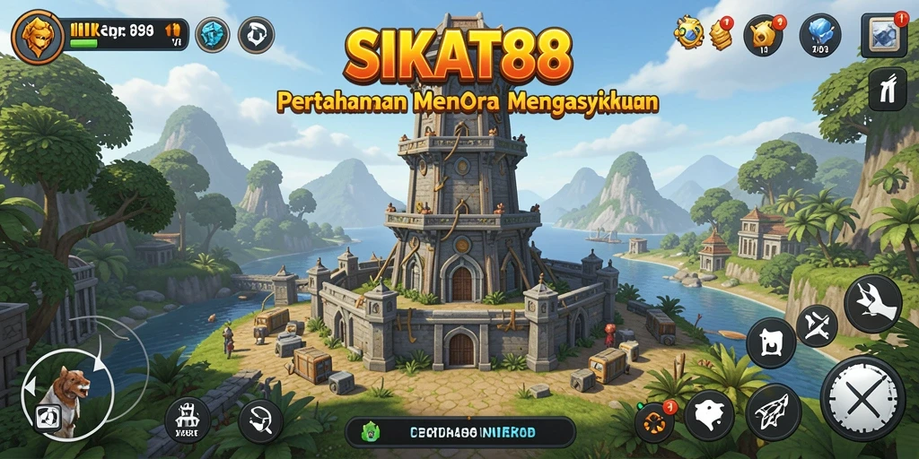 Screenshot gameplay SIKAT88 menampilkan aksi pertahanan menara yang seru.